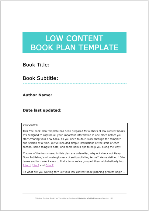 Low Content Book Plan Template Cover Page